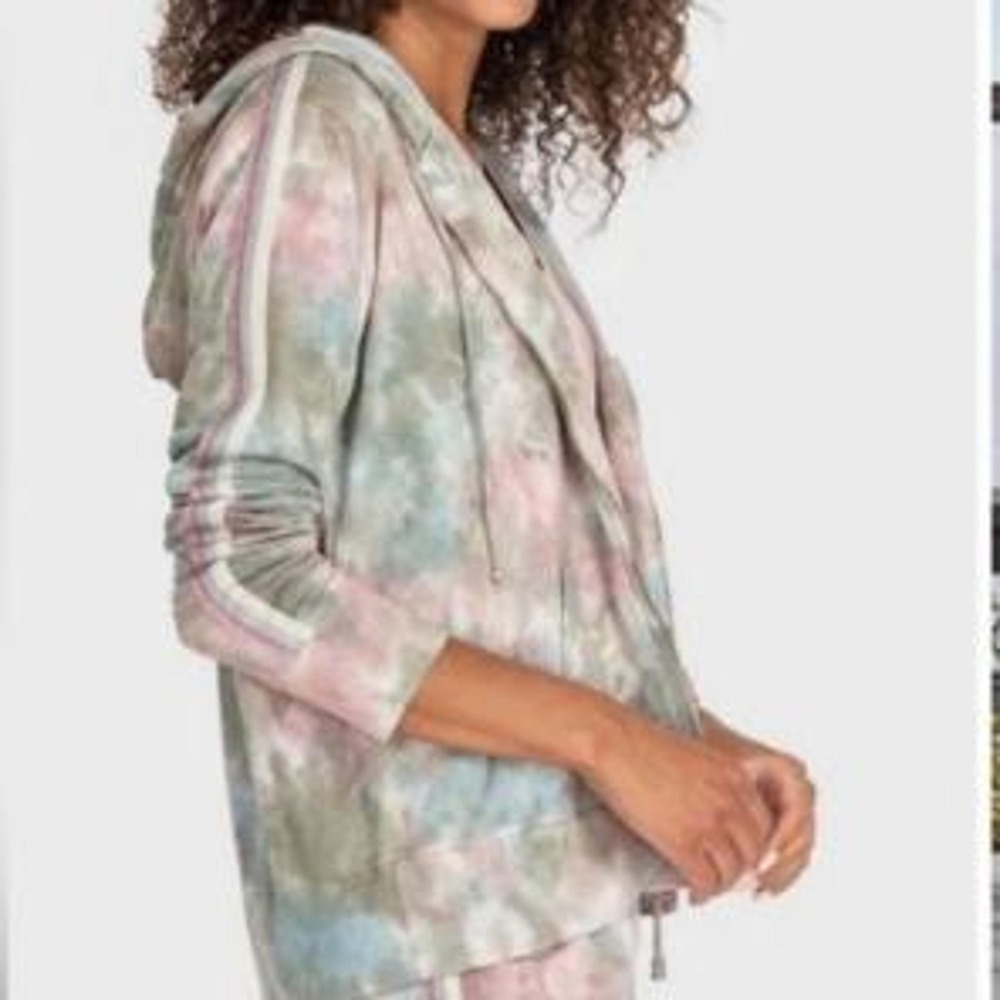 JOHNNY WAS Calme Full Zip Front Hoodie Tie Dye Pink Pastel Side Stripes Size M